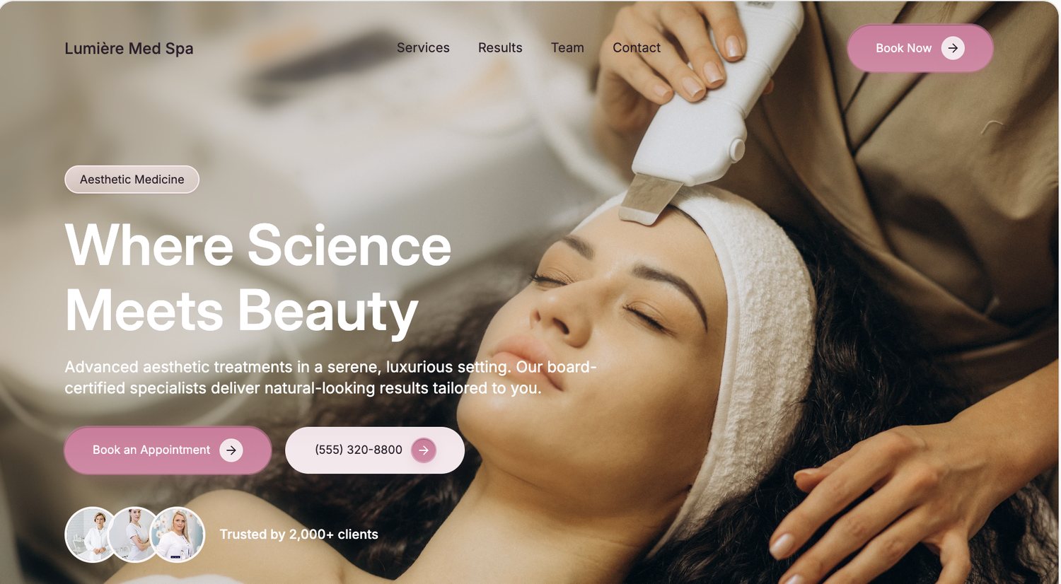 Lumière Med Spa website hero section