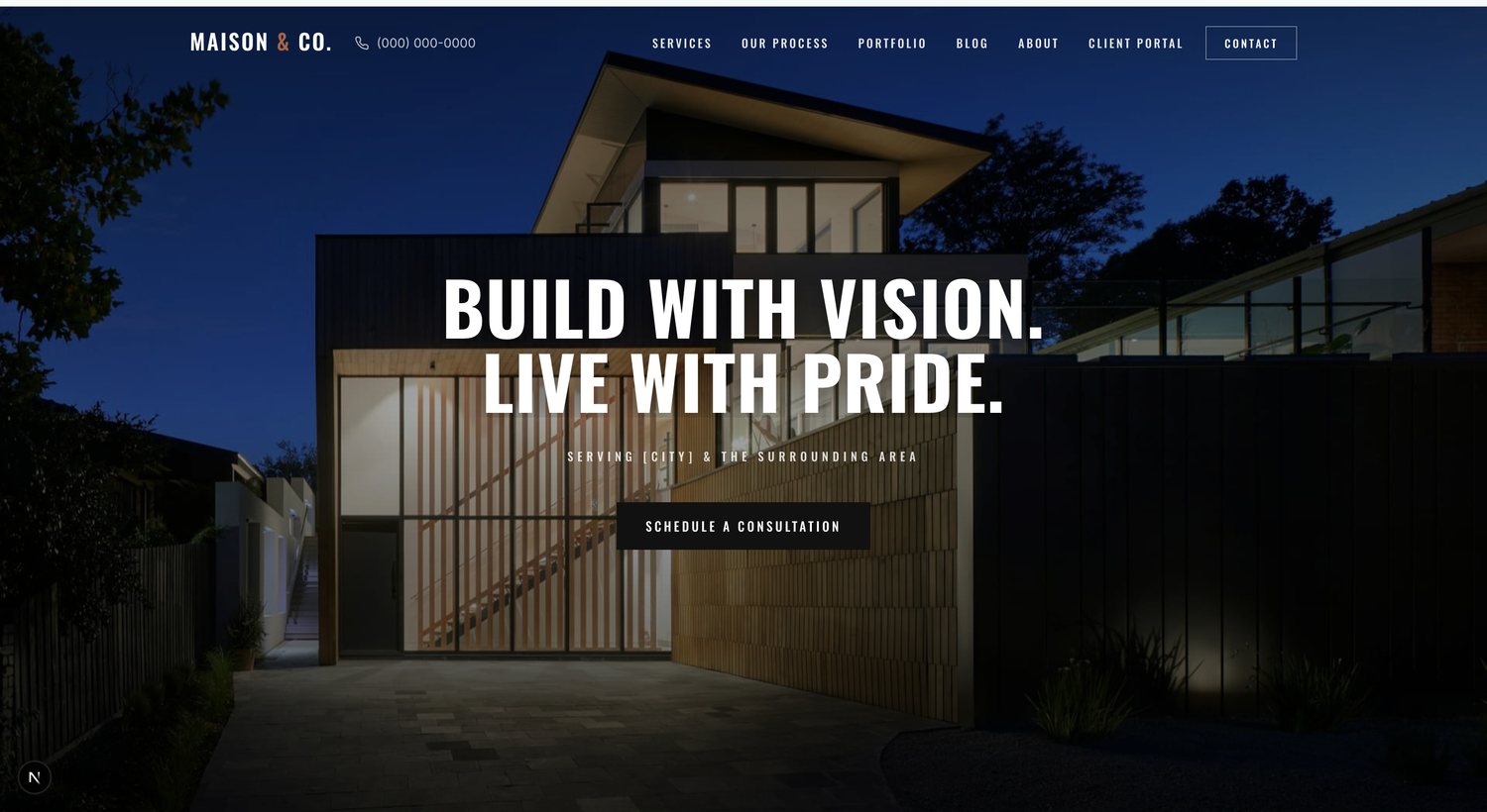 Maison & Co. home builder website hero section