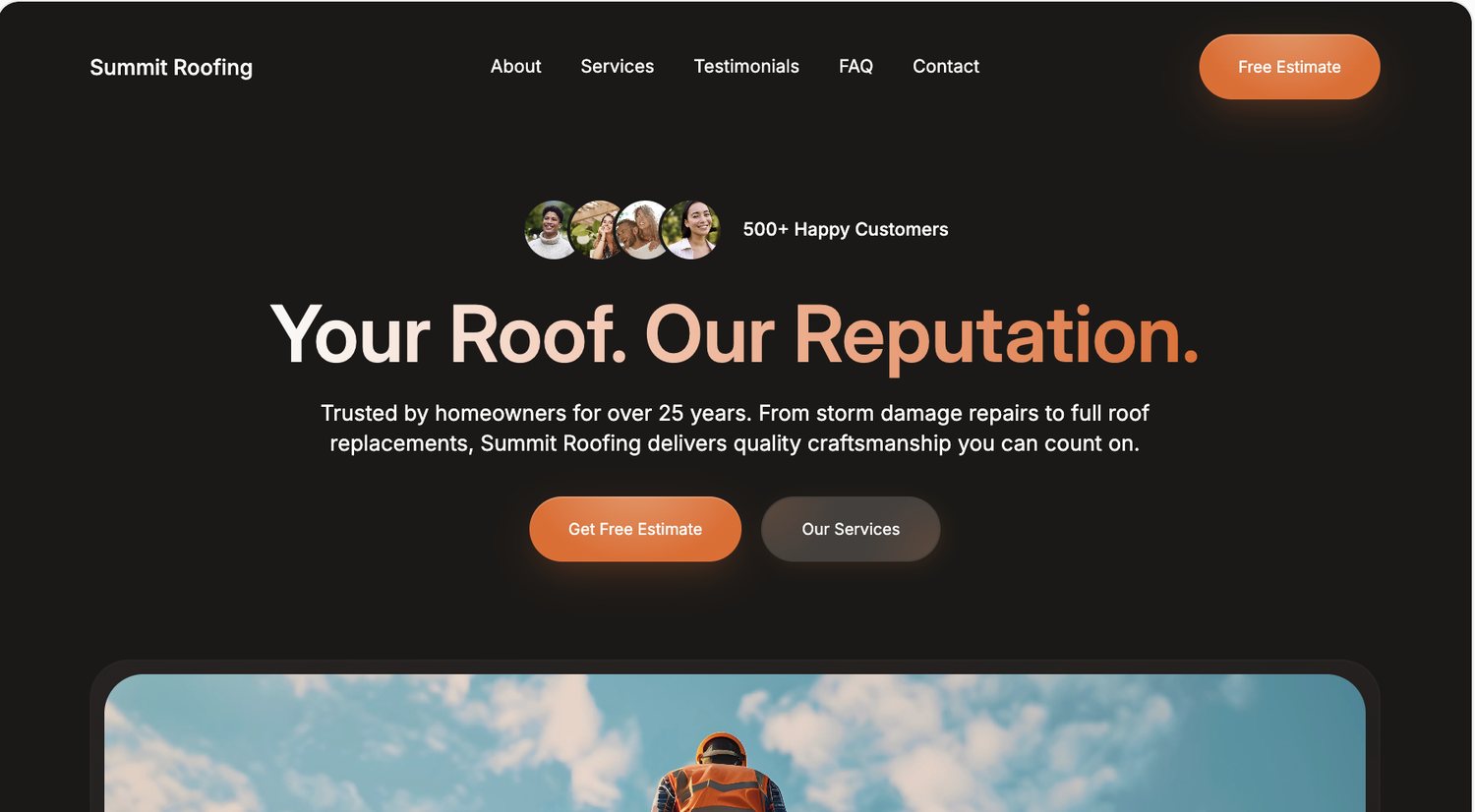 Summit Roofing website hero section
