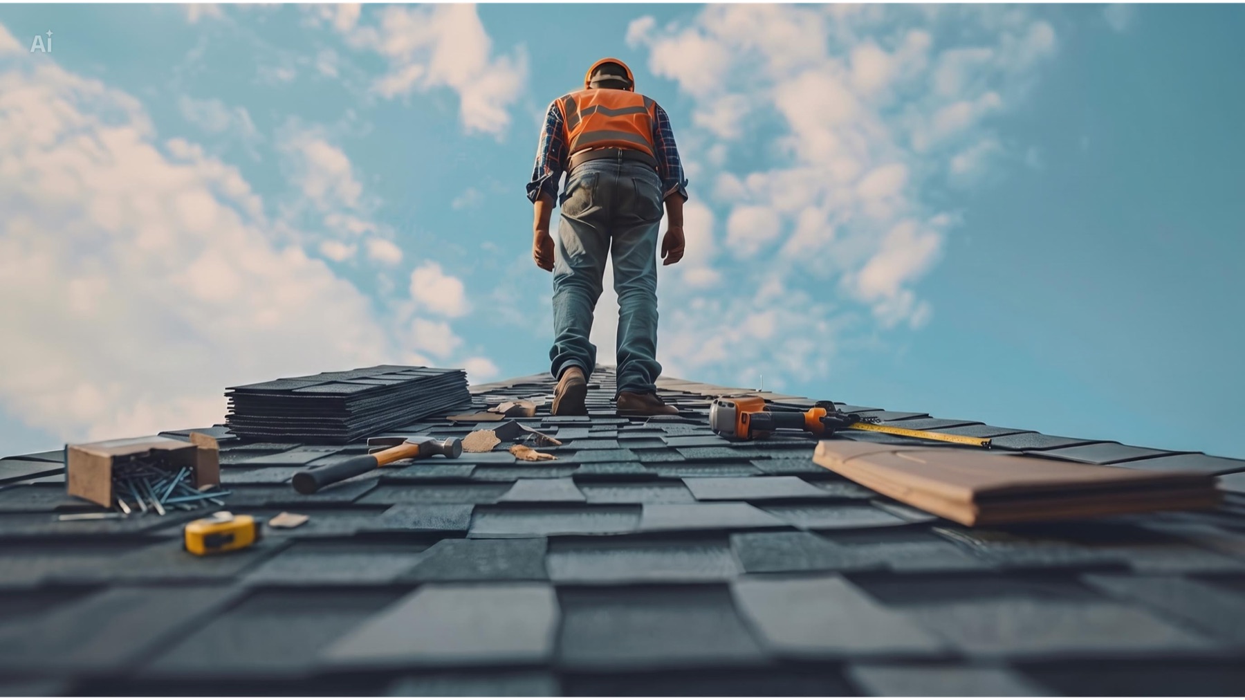 Roofing crew at work on a residential roof